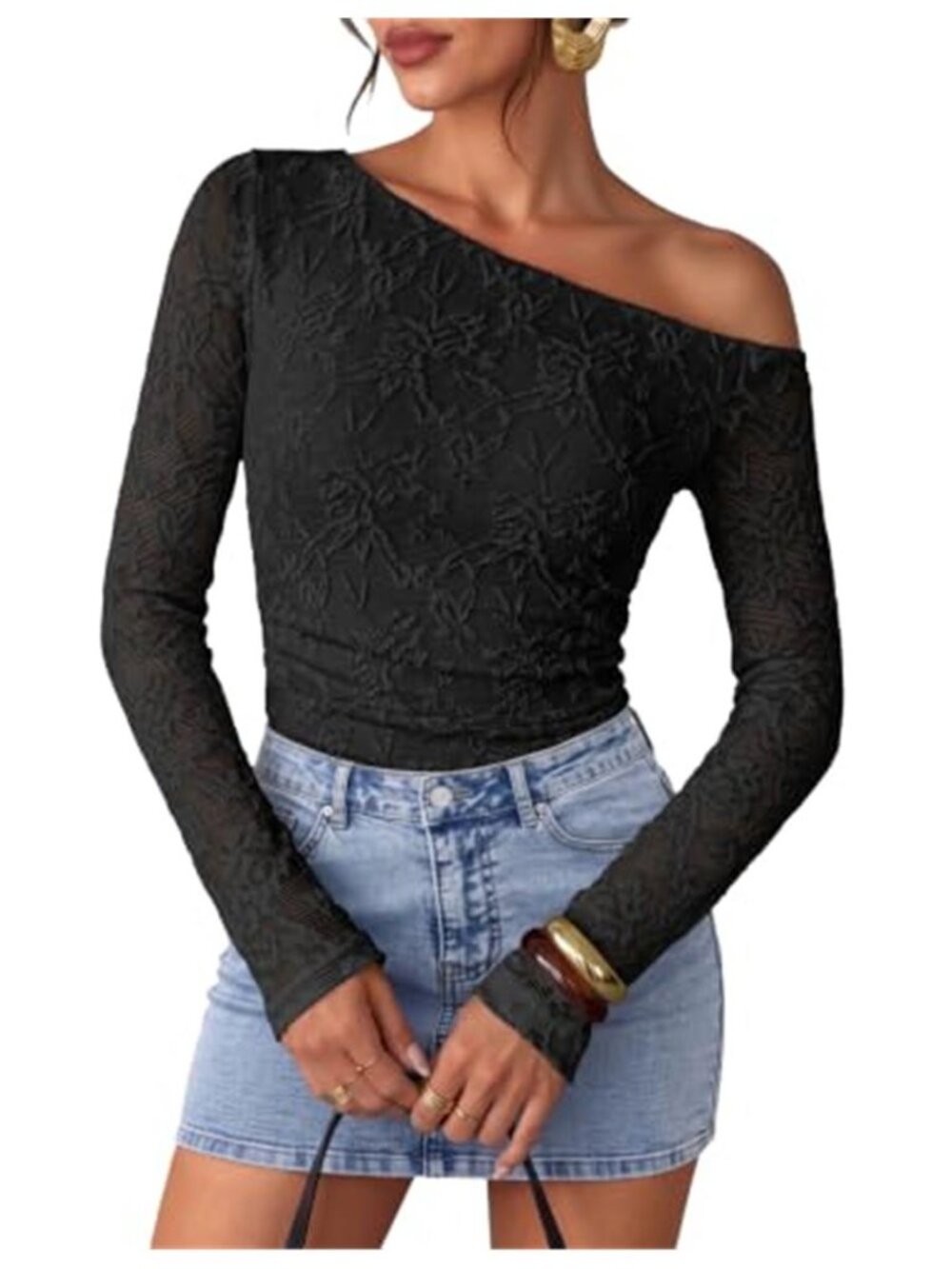 Women's Off Shoulder Lace Top Long Sleeve Going Out Date Night Blouse